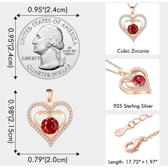 Heart Birthstone Pendant Necklaces for Women Ruby Red - Picture 5 of 5